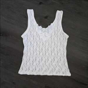 Cinema Etoile 90s Vintage Sheer White Lace tank top floral pattern Size XS